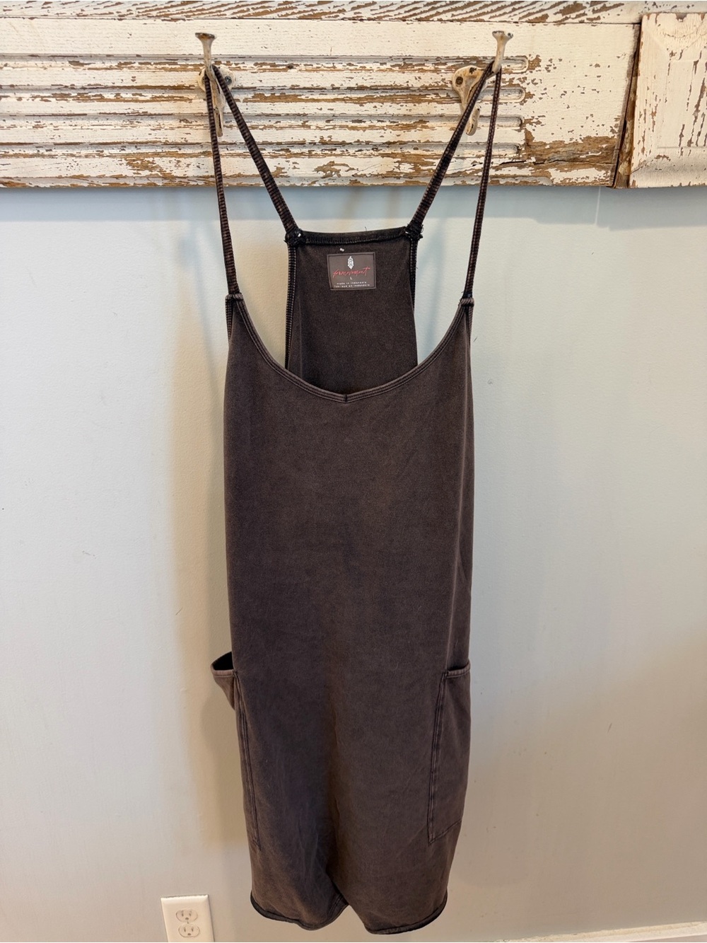 Free People Hot Shot Washed Brown Pocket Romper Size Large - Picture 2 of 8